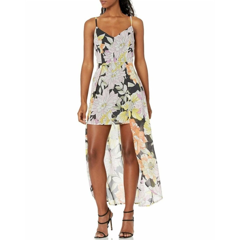Guess  Romper Dress XS Womens Black Floral Print Taryn Overlay Sleeveless V-Neck